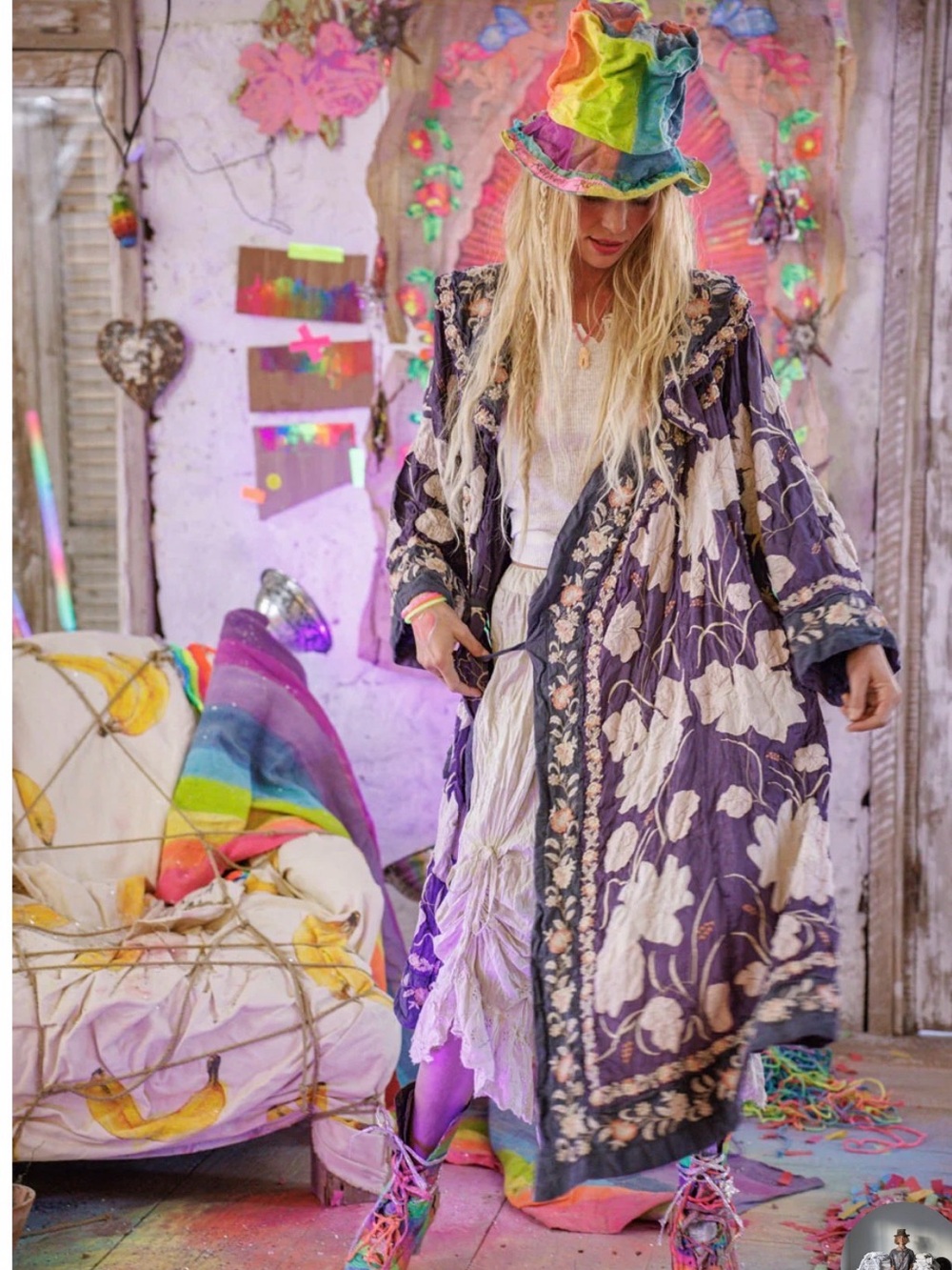 Magnolia Pearl Danji Boho Floral Embroidered Kimono in Deep Purple - Picture 10 of 10